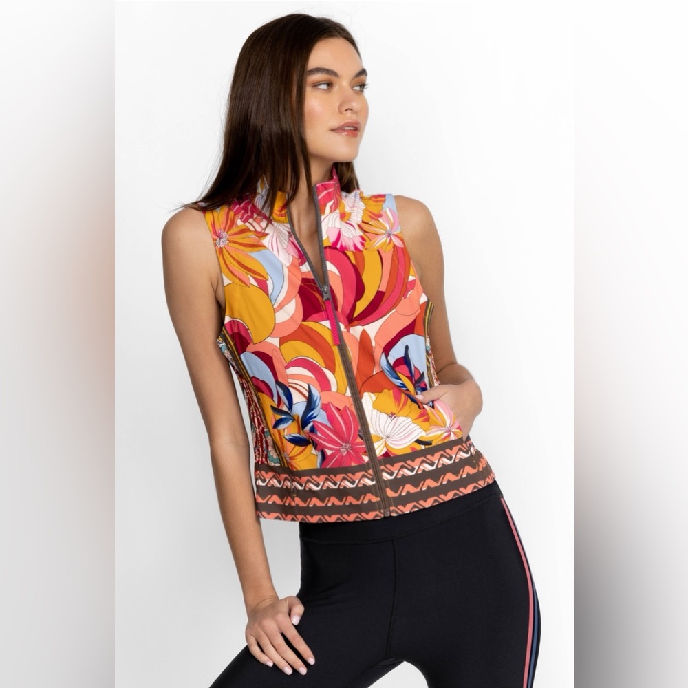 Johnny Was Rachel May Zip Front Vest Multi-color Floral Pattern Size XL